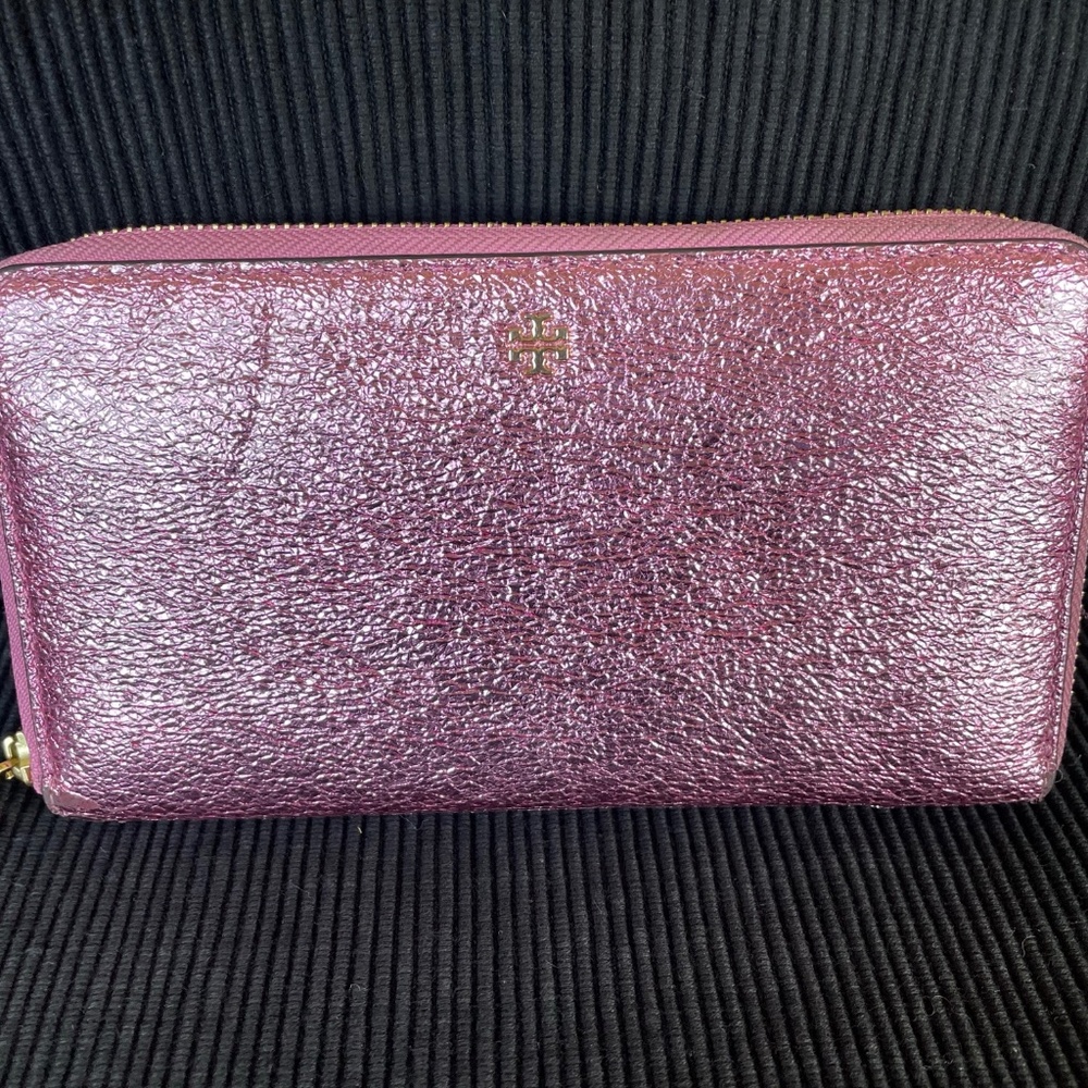 Tori Burch metallic pink zip  wallet